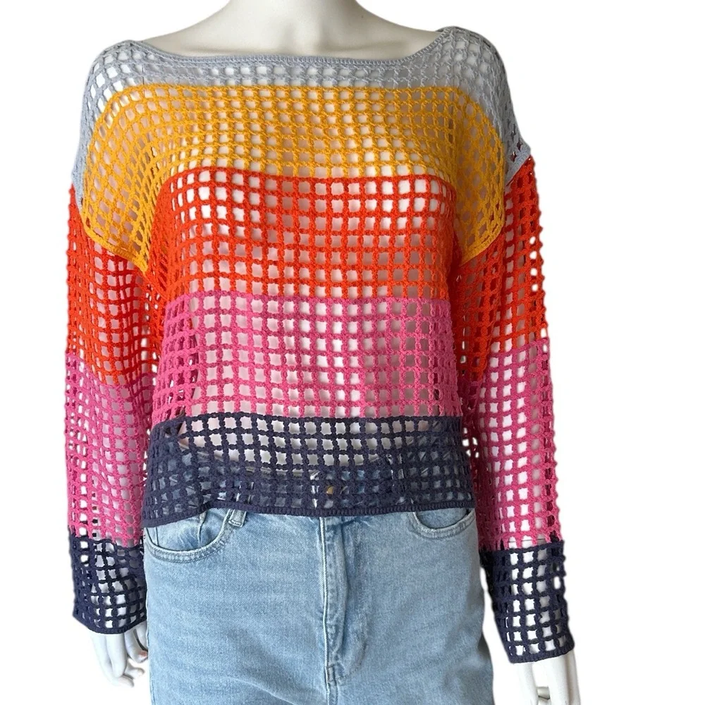 Anthropologie Maeve Yellow and Blue Crochet Top